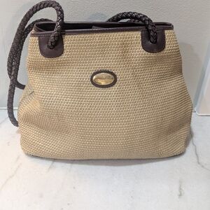 Etienne Aigner Tan Woven Medium Purse With Brown Leather Braided Straps Vintage
